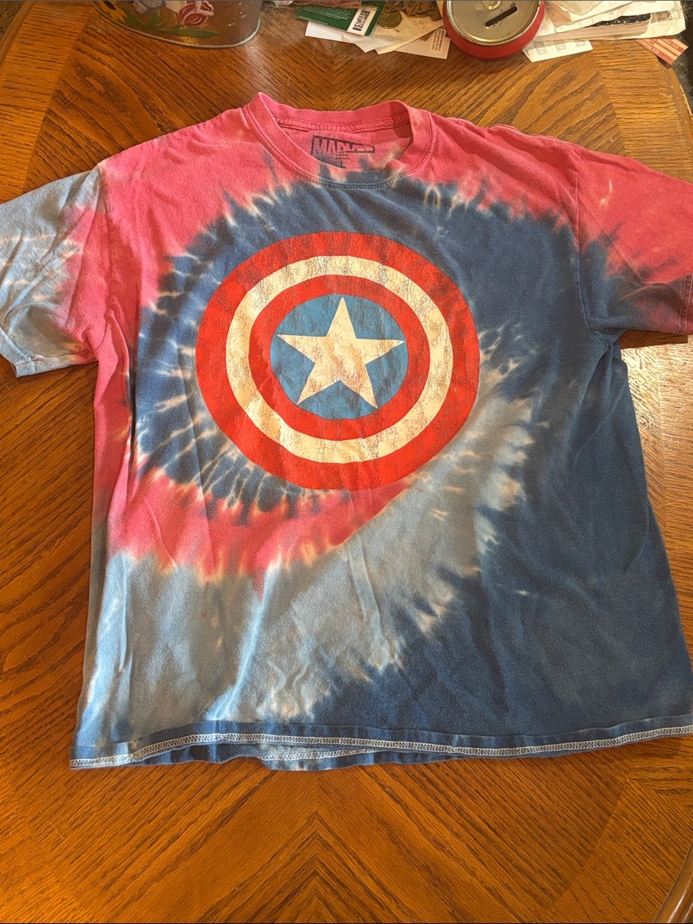 Marvel Tie-Dye Captain America Shield Tee in Pink, Blue & White
